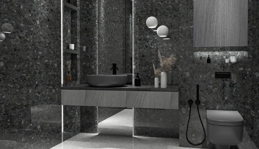Close-up detail of porcelain tile surface showing precision and edge quality