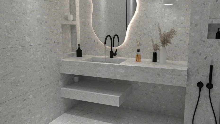 Close-up detail of porcelain surface texture and finish