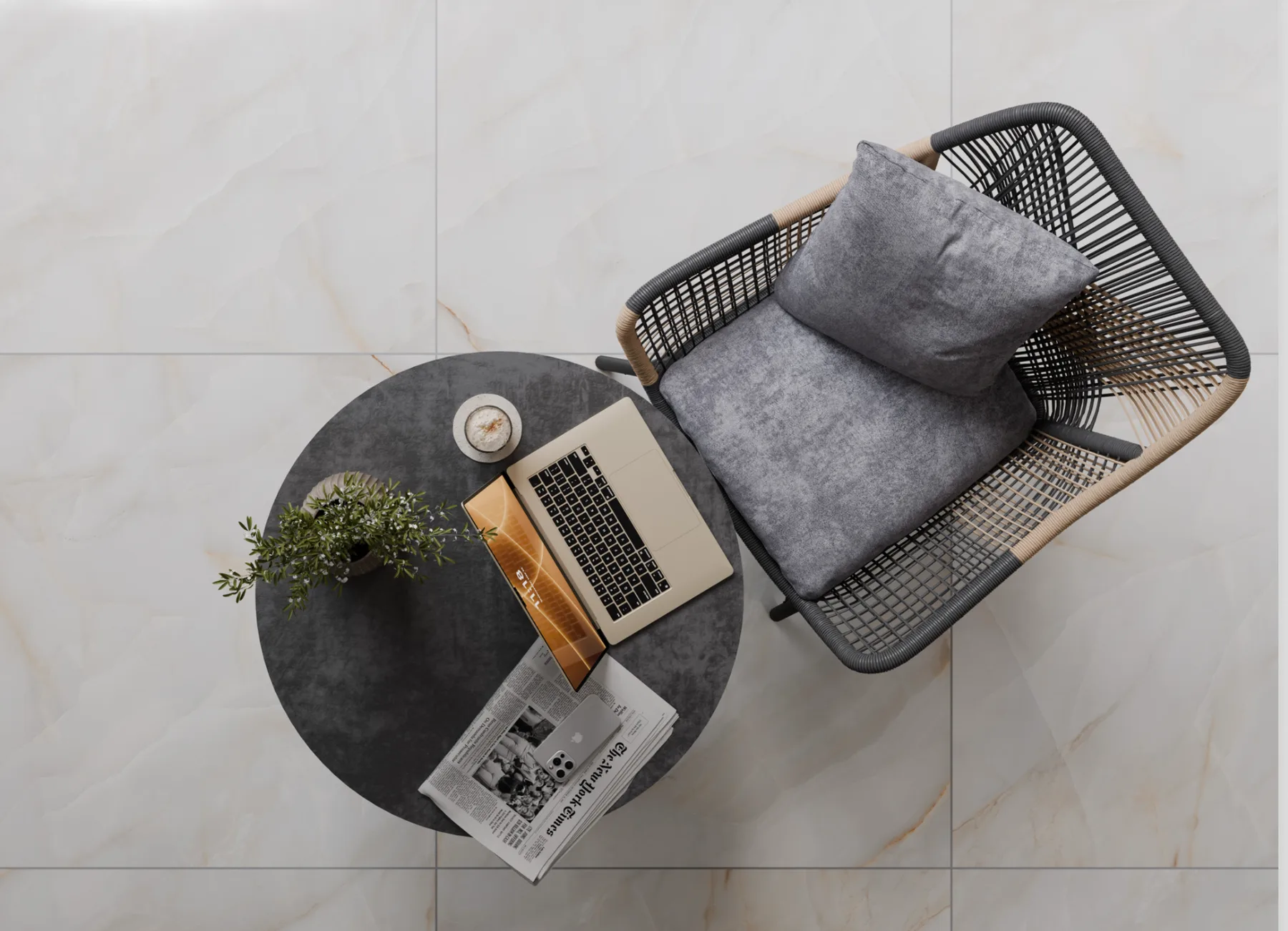 Interior space finished in premium porcelain tiles