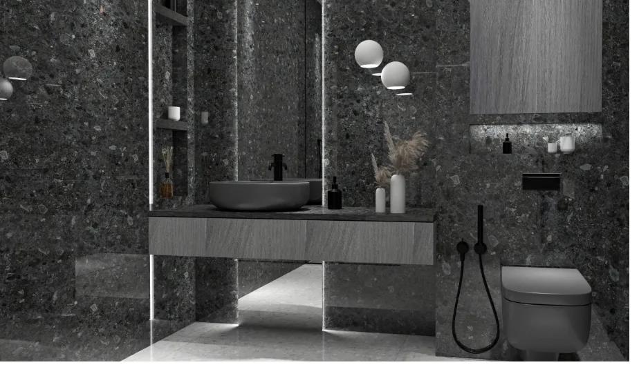 Close-up detail of glazed porcelain tiles showing surface texture and edge precision